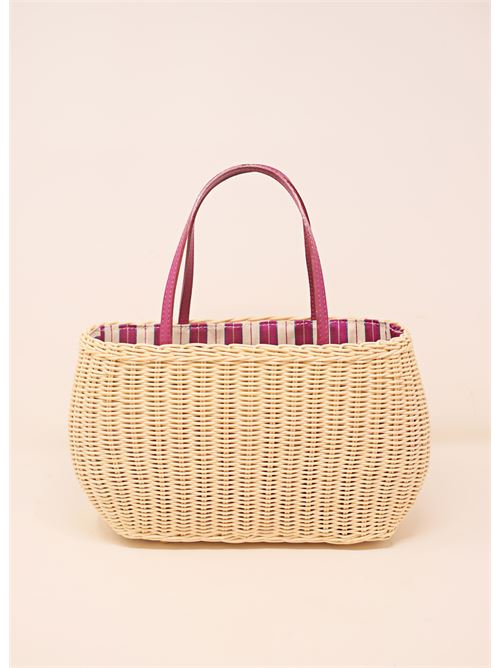 Bag in wicker with fuchsia leather handle Laboratorio Capri | 113NATFUSCIA